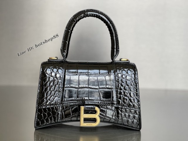 Balenciaga專櫃新款升級版鱷魚紋黑色/金扣手提包肩背女包 巴黎世家原廠皮版本S號沙漏包 fyj1381